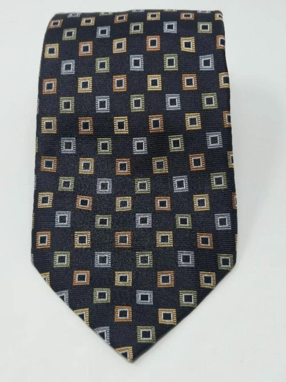 Claiborne Black and Multi-Color Concentric Square 100% Silk Tie